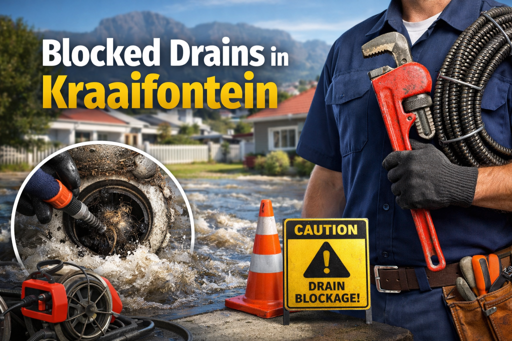 Blocked drains in Kraaifontein with water backing up in a bathroom drain