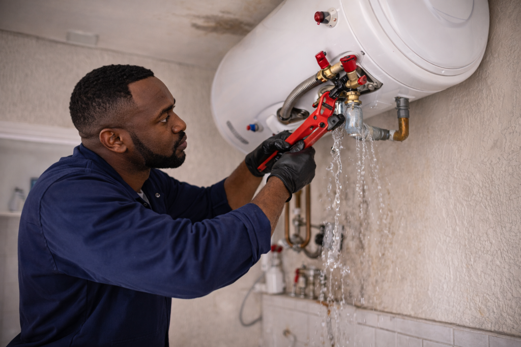 Geyser repairs and installation in Kraaifontein by a local plumber fixing a hot water system